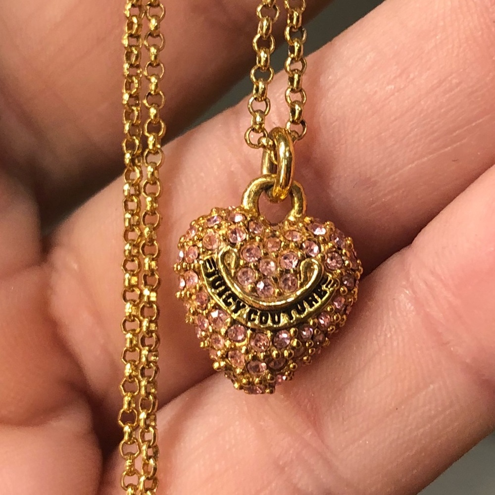 Juicy Couture Light Pink Pave Heart Necklace
